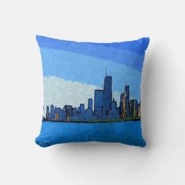 Chicago Skyline in Collage Paint Kussen