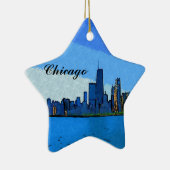 Chicago Skyline in Collage Schilderij Keramisch Ornament (Rechts)