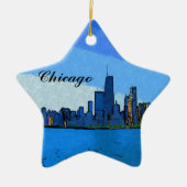 Chicago Skyline in Collage Schilderij Keramisch Ornament (Voorkant)