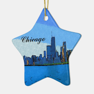 Chicago Skyline in Collage Schilderij Keramisch Ornament