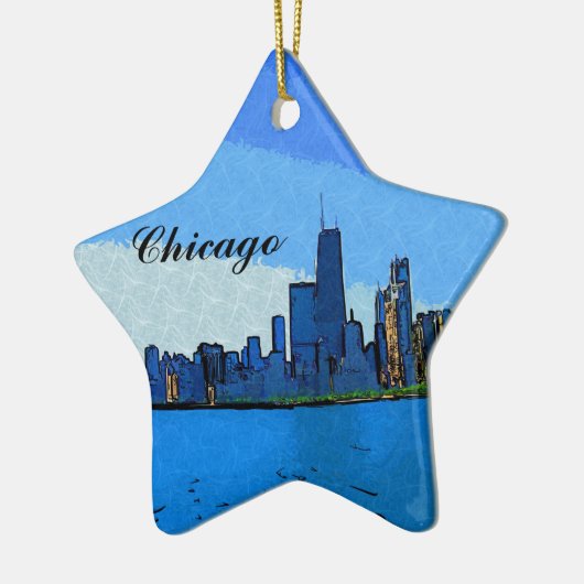 Chicago Skyline in Collage Schilderij Keramisch Ornament (Links)
