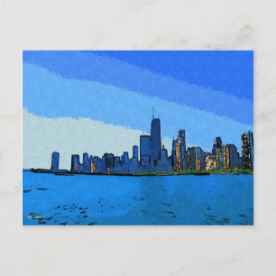 Chicago Skyline in Collage Verf Briefkaart