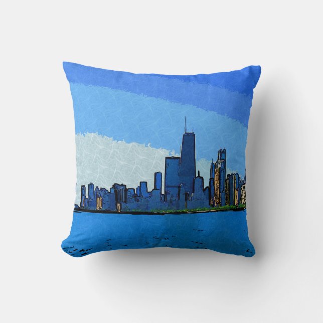 Chicago Skyline in Collageverf Kussen (Voorkant)