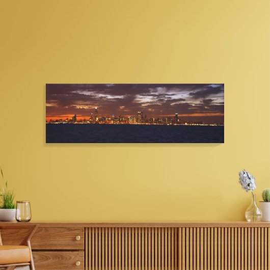 Chicago Skyline in Panorama sunset canavas print (Insitu (Woonkamer))