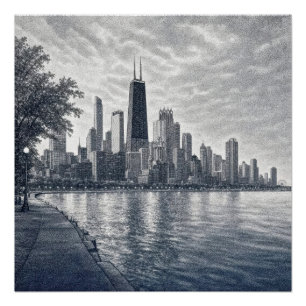 Chicago Skyline in Pointillistische Kunst Perfect Poster
