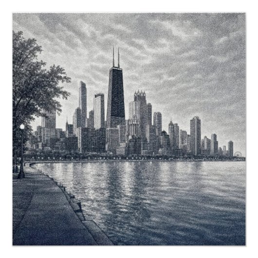 Chicago Skyline in Pointillistische Kunst Perfect Poster (Voorkant)