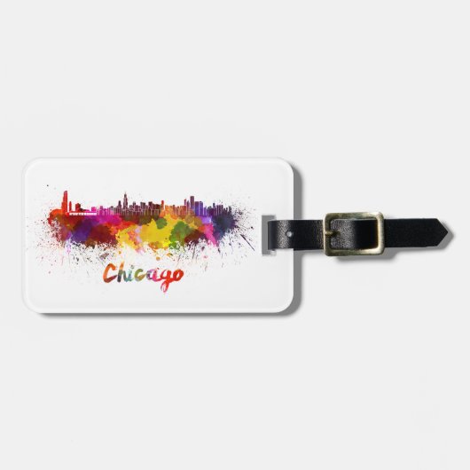 Chicago skyline in watercolor bagagelabel (Voorkant horizontaal)