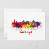 Chicago skyline in waterverf briefkaart (Voorkant / Achterkant)