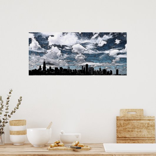 Chicago Skyline, Ink Poster (Keuken)