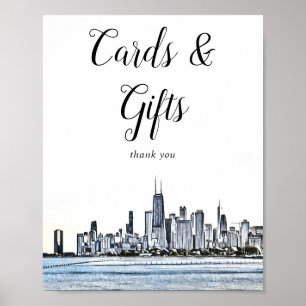 Chicago Skyline Kaarten & Cadeaus Bord Poster