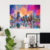 Chicago Skyline Kleurrijke Abstracte Kunst Poster (Thuiskantoor)