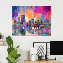 Chicago Skyline Kleurrijke Abstracte Kunst Poster
