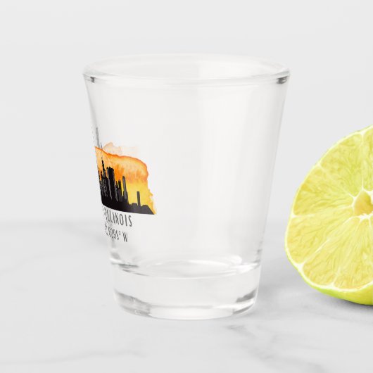 Chicago Skyline Latitude & Longitude Shot Glass Shot Glas (Rechts)