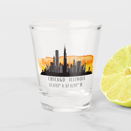 Chicago Skyline Latitude & Longitude Shot Glass Shot Glas