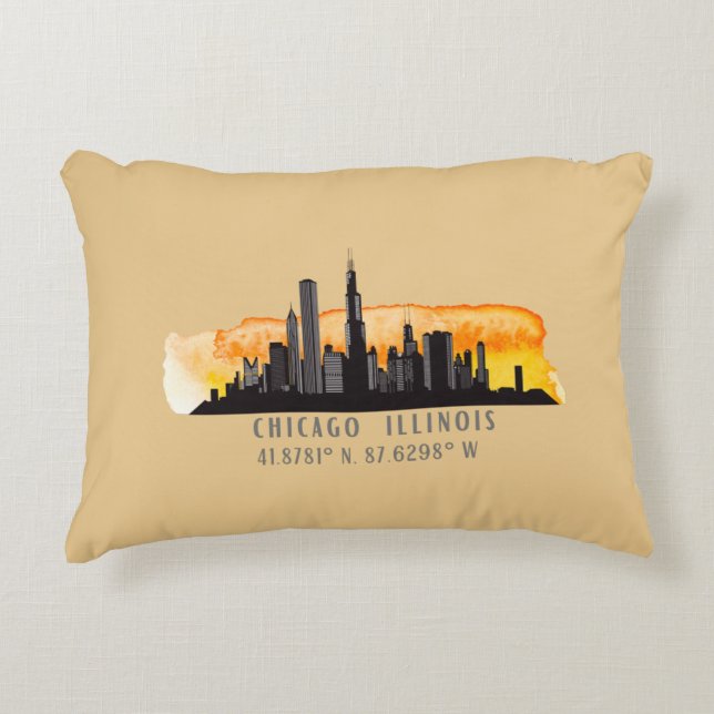Chicago Skyline lengte- en breedtegraad Accent Kussen (Voorkant)