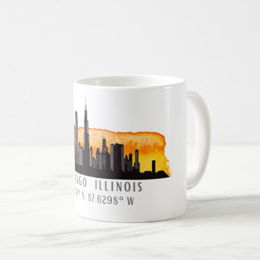 Chicago Skyline lengte- en breedtegraad Koffiemok (Voorkant rechts)