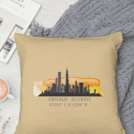 Chicago Skyline lengte- en breedtegraad Kussen