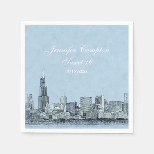 Chicago Skyline Lichtblauw BG Sweet 16 Servetten (Voorkant)