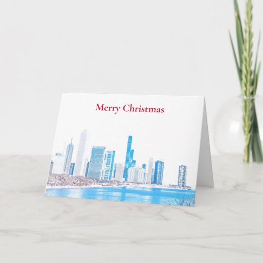 Chicago Skyline Merry Kerstfeestay Card Feestdagen Kaart (Voorkant)