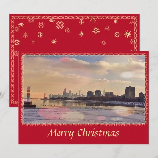 Chicago Skyline Merry-kerstkaart Feestdagenkaart (Voorkant / Achterkant)
