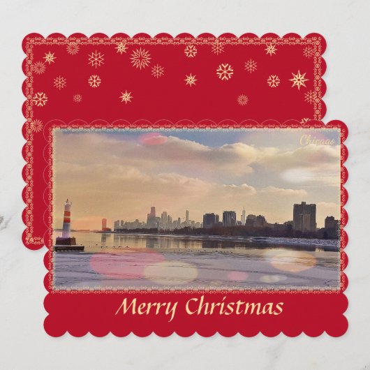 Chicago Skyline Merry-kerstkaart Feestdagenkaart (Voorkant / Achterkant)