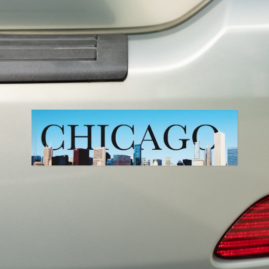 Chicago Skyline met CHICAGO in de Sky Bumpersticker (Op auto)