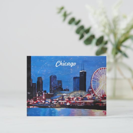 Chicago Skyline met Ferris Wheel Briefkaart (Staand voorkant)