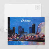 Chicago Skyline met Ferris Wheel Briefkaart (Voorkant / Achterkant)