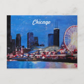 Chicago Skyline met Ferris Wheel Briefkaart (Voorkant)