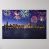Chicago Skyline met Fireworks Print (Voorkant)