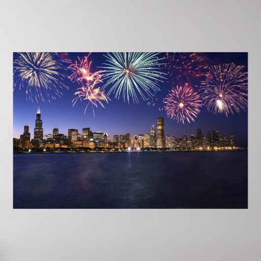 Chicago Skyline met Fireworks Print (Voorkant)