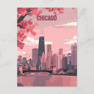 Chicago Skyline met voorjaarsbloesems Briefkaart
