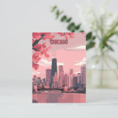 Chicago Skyline met voorjaarsbloesems Briefkaart (Staand voorkant)