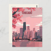 Chicago Skyline met voorjaarsbloesems Briefkaart (Voorkant / Achterkant)
