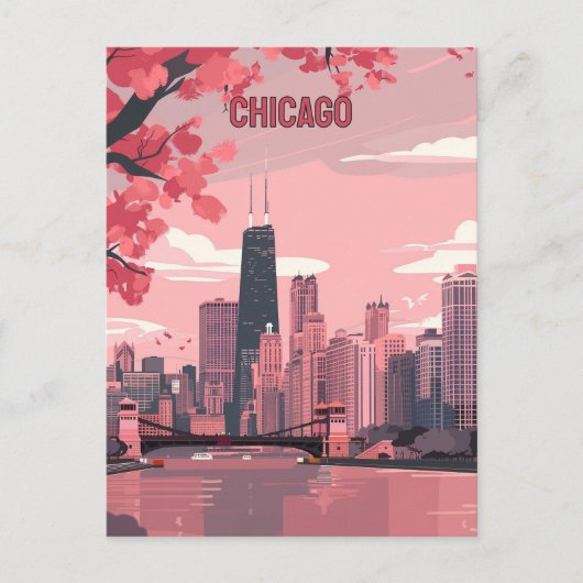 Chicago Skyline met voorjaarsbloesems Briefkaart (Voorkant)