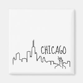 Chicago Skyline met vuurtoren kleine magneet - 2x2