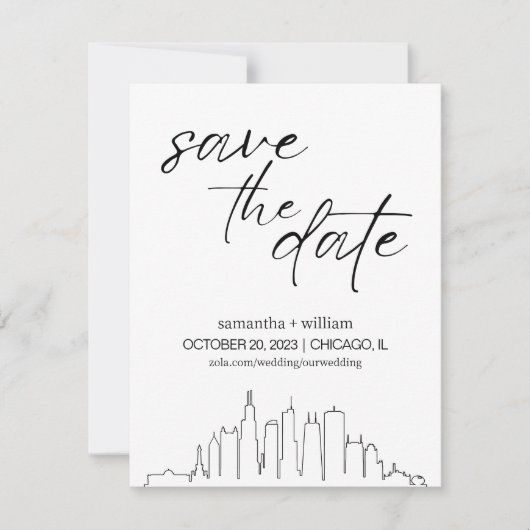 Chicago Skyline MINIMALIST Save The Date Kaart (Voorkant)