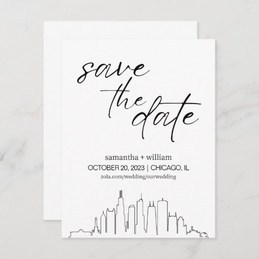 Chicago Skyline MINIMALIST Save The Date Kaart (Voorkant / Achterkant)
