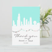 Chicago Skyline mint en  roze Bedankkaart (Staand voorkant)
