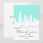Chicago Skyline mint en  roze Bedankkaart (Voorkant / Achterkant)