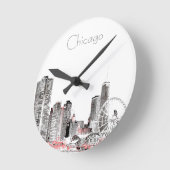 Chicago Skyline modern grijs roze ontwerp Ronde Klok (Hoek)