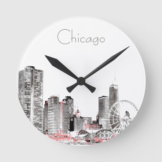 Chicago Skyline modern grijs roze ontwerp Ronde Klok (Voorkant)