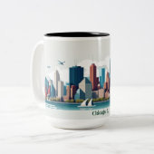 Chicago Skyline Mok, 15oz Tweekleurige Koffiemok (Voorkant links)