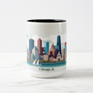 Chicago Skyline Mok, 15oz Tweekleurige Koffiemok