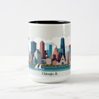 Chicago Skyline Mok, 15oz Tweekleurige Koffiemok