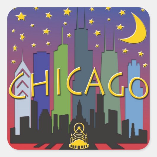 Chicago Skyline nachtleven Vierkante Sticker (Voorkant)