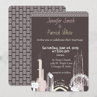 Chicago Skyline Navy blue lace elegant Kaart