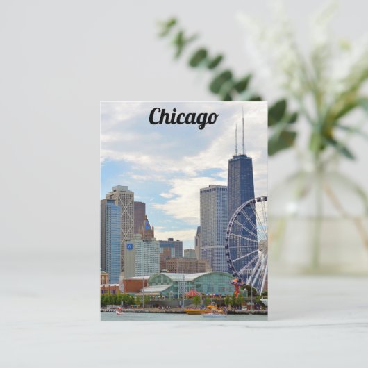 Chicago Skyline Navy Pier & Hancock Briefkaart (Staand voorkant)