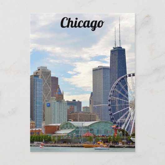 Chicago Skyline Navy Pier & Hancock Briefkaart (Voorkant)