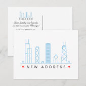 Chicago skyline nieuw adres verplaatsen aankondigingskaart (Voorkant / Achterkant)